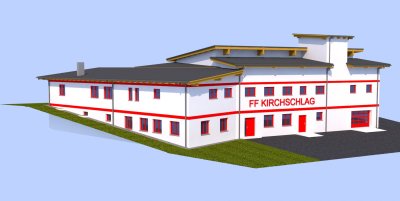 Das Modell und daneben der schon fast fertige Neubau im Okt. 2023 (Fotos: FF Kirchschlag)
